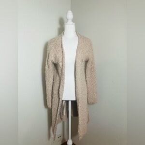 POL Long Line Duster Women’s M Tan Chunky‎ Knit Boho Nylon Casual Open Front